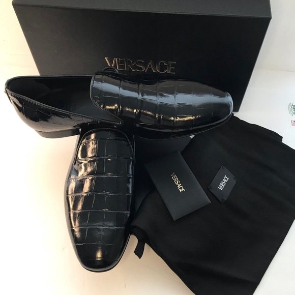 New Original Versace Men Croc Embossed Calfskin Smoking Slipper - Picture 6 of 12